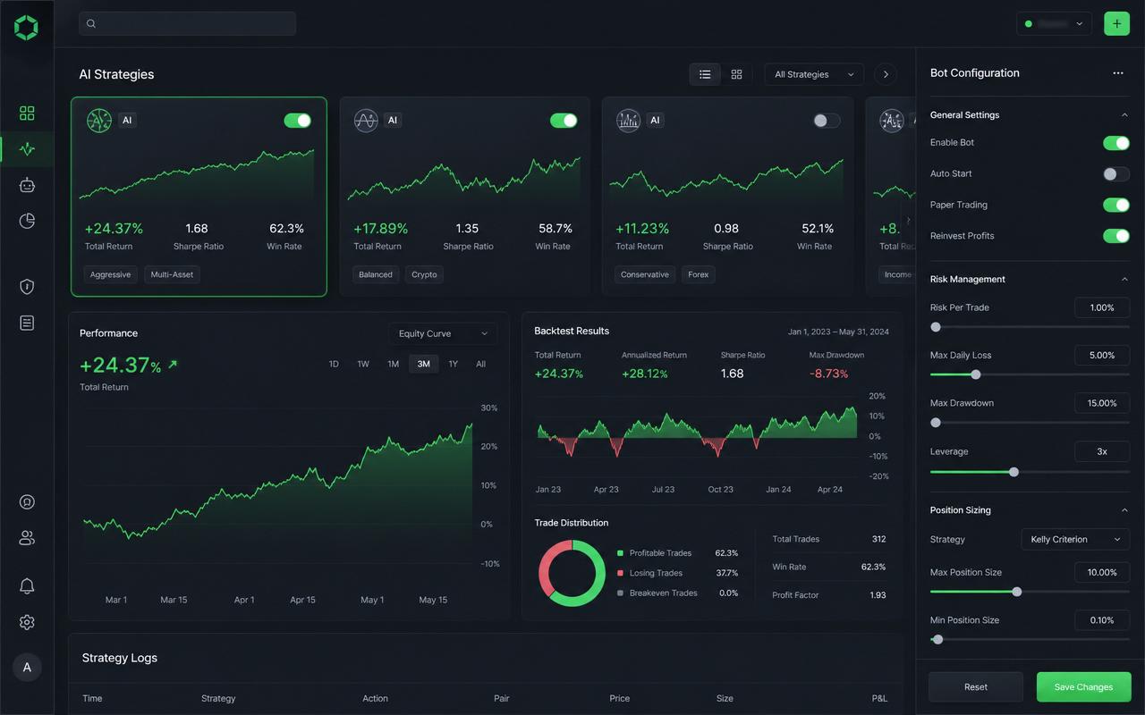 AI trading bot configuration and backtesting panel