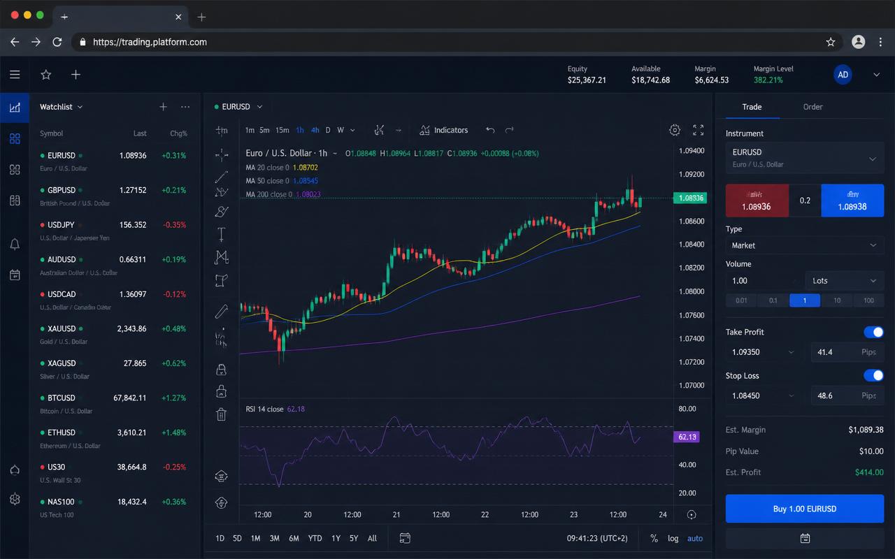 Web Trader advanced charting interface