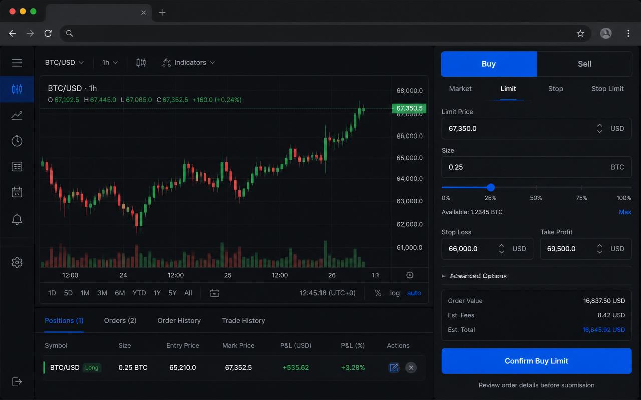Web Trader order execution panel